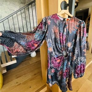 FARM Rio Black Mini Dress with Pink, Purple & Blue Floral Print